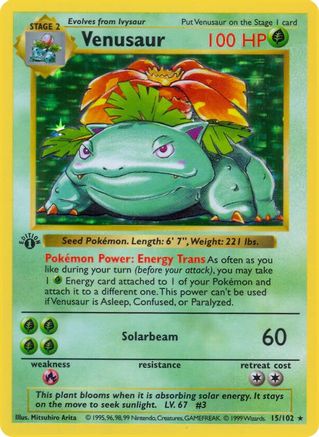 Venusaur 015/102  - Unlimited Holofoil Base Set Shadowless - Holo Rare