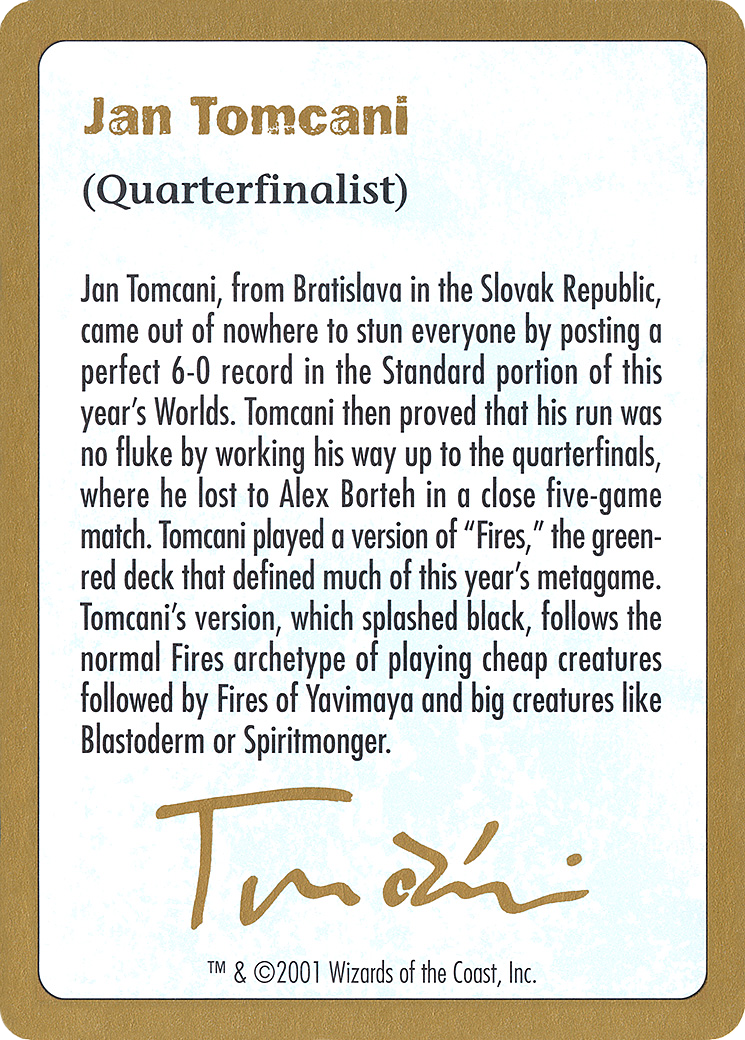 Image of 2001 Jan Tomcani Biography Card (WCD-) - World Championship Decks 2001