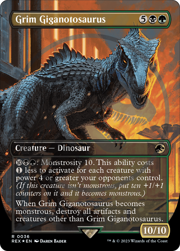 Image of Grim Giganotosaurus (Borderless) (Emblem) (REX-036) - Jurassic World Collection (Borderless) Foil