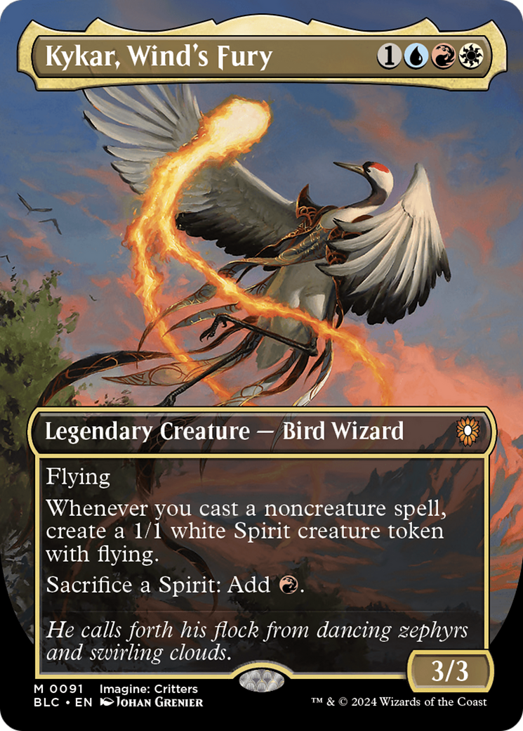 Image of Kykar, Wind's Fury (Borderless) (BLC-091) - Bloomburrow Commander (Borderless) Foil