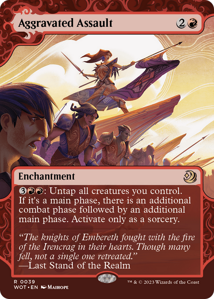 Image of Aggravated Assault (WOT-039) - Wilds of Eldraine: Enchanting Tales: (Showcase) (Borderless) Foil