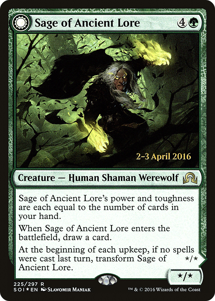 Image of Sage of Ancient Lore (PRE-225) - Shadows over Innistrad Promos: (Double Faced Transform) Foil