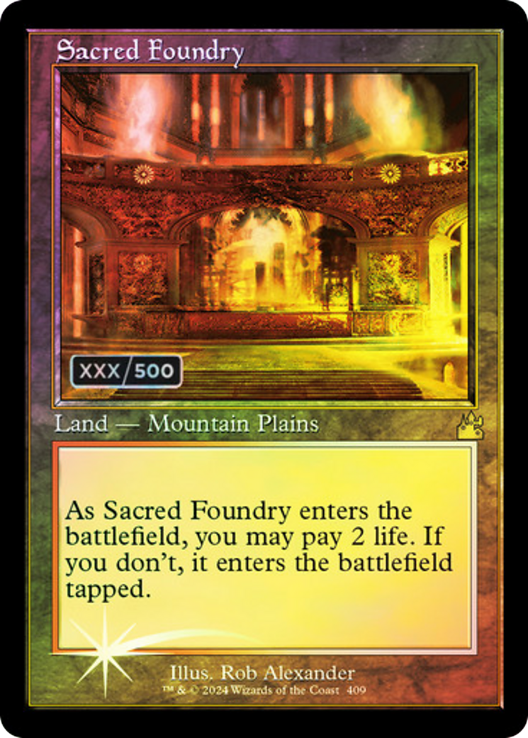 Image of Sacred Foundry (Retro Frame) (Serial Numbered) (RVR-409) - Ravnica Remastered Foil