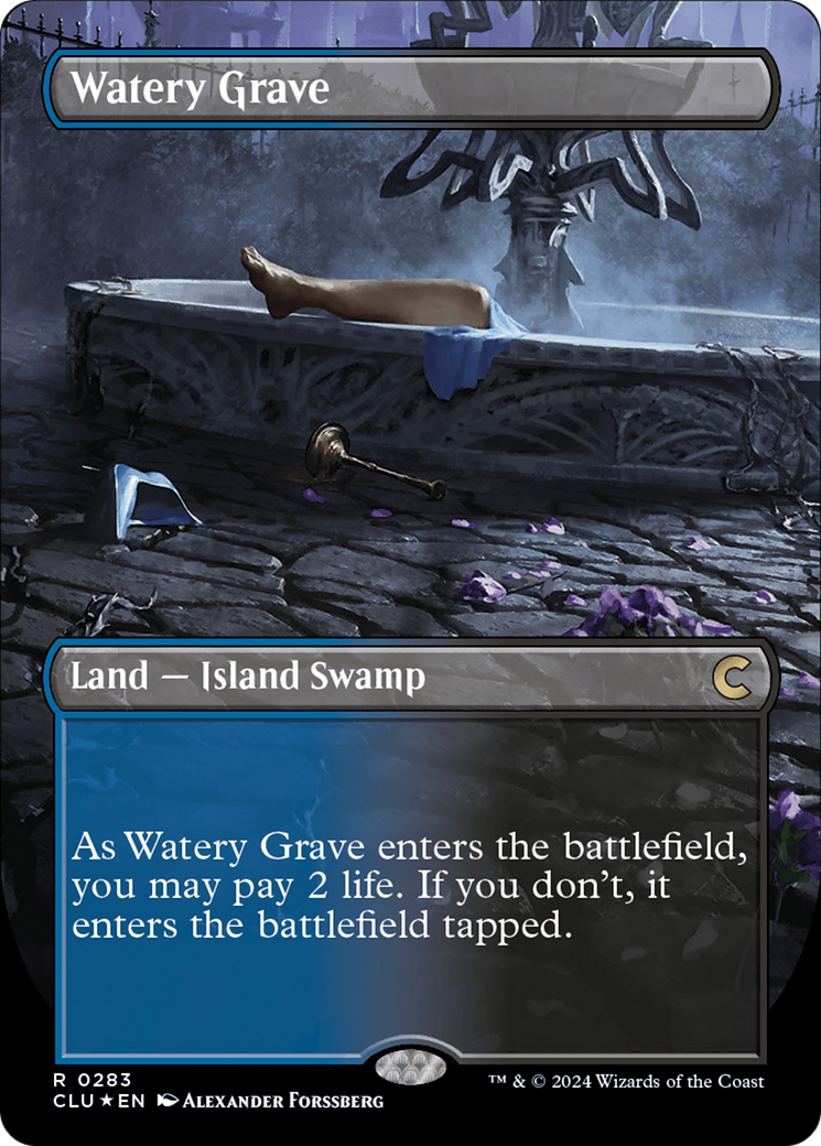 Image of Watery Grave (Borderless) (CLU-283) - Ravnica: Clue Edition (Borderless) Foil