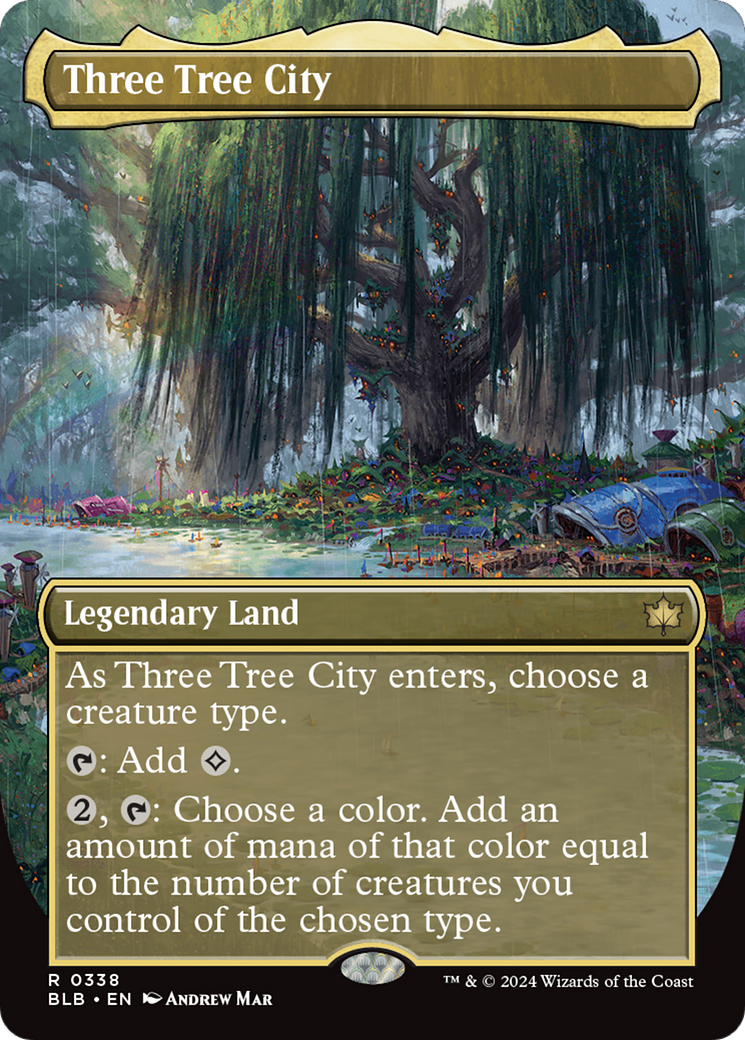 Image of Three Tree City (Borderless) (0338) (BLB-338) - Bloomburrow (Borderless) Foil