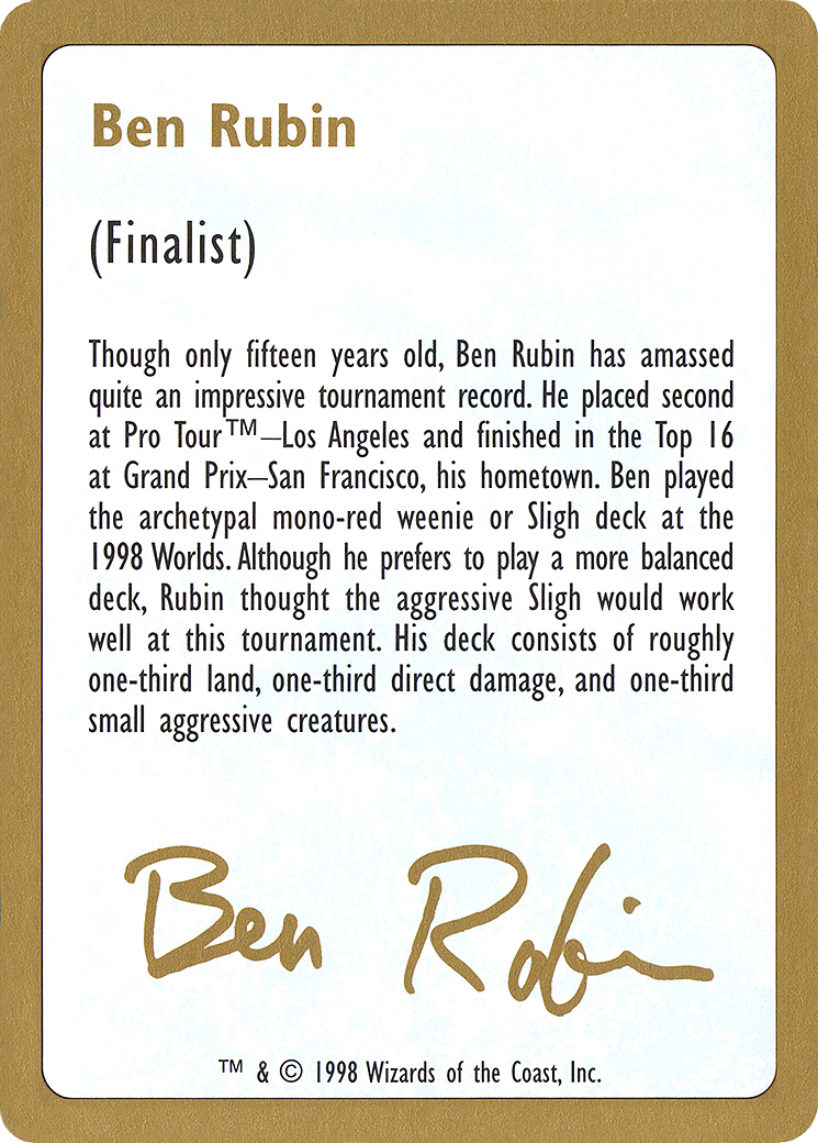 Image of 1998 Ben Rubin Biography Card (WCD-) - World Championship Decks 1998