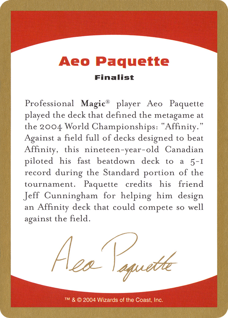 Image of 2004 Aeo Paquette Biography Card (WCD-) - World Championship Decks 2004