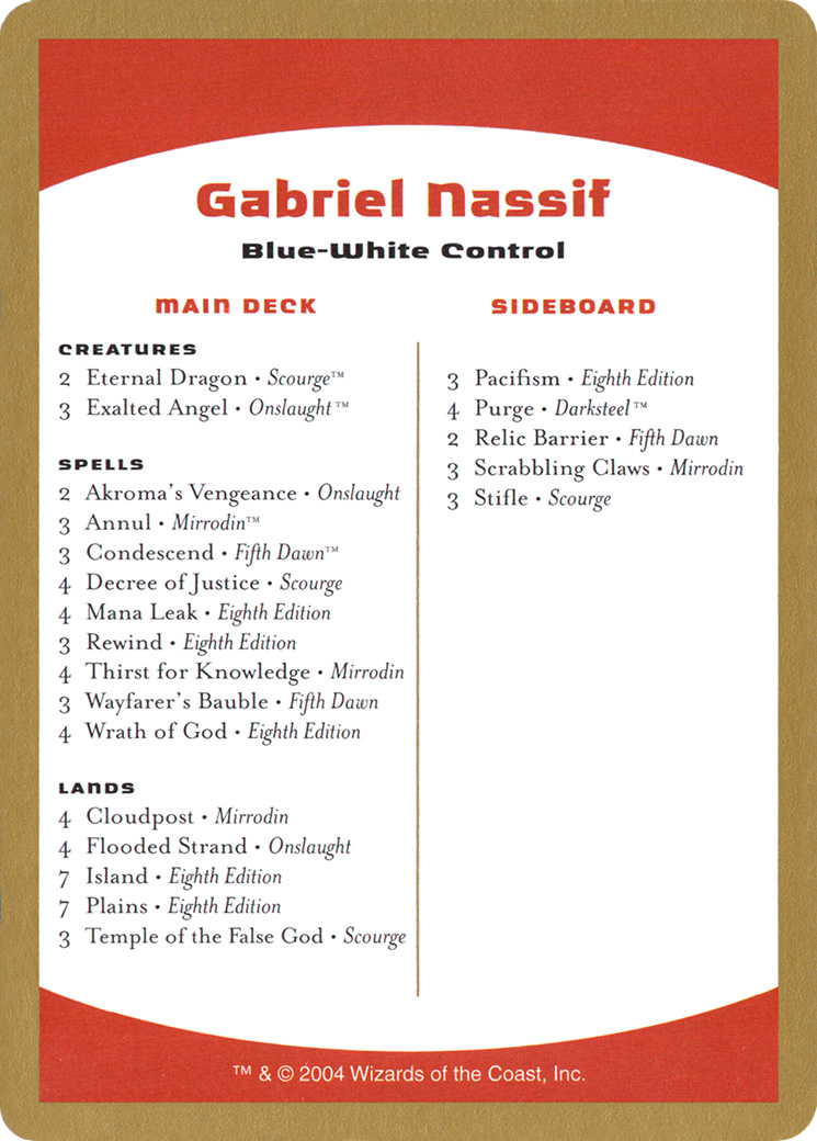 Image of 2004 Gabriel Nassif Decklist Card (WCD-) - World Championship Decks 2004