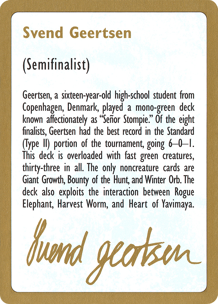 Image of 1997 Svend Geertsen Biography Card (WCD-) - World Championship Decks 1997