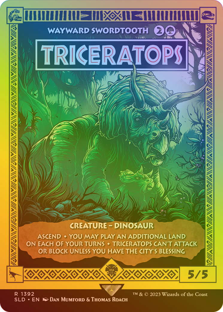 Image of Triceratops - Wayward Swordtooth (Rainbow Foil) (SLD-1392★) - Secret Lair Drop / Triceratops (Borderless) Foil