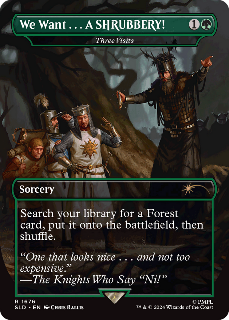 Image of Three Visits (SLD-1676) - Secret Lair Drop / We Want . . . A SHRUBBERY! (Borderless) Foil