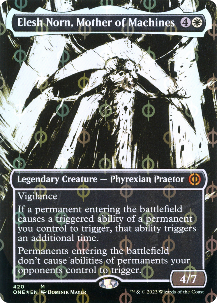 Image of Elesh Norn, Mother of Machines (Showcase) (Step-and-Compleat Foil) (ONE-420) - Phyrexia: All Will Be One: (Showcase) (Borderless) Foil