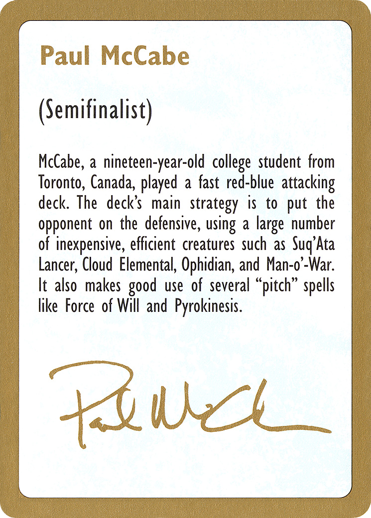 Image of 1997 Paul McCabe Biography Card (WCD-) - World Championship Decks 1997