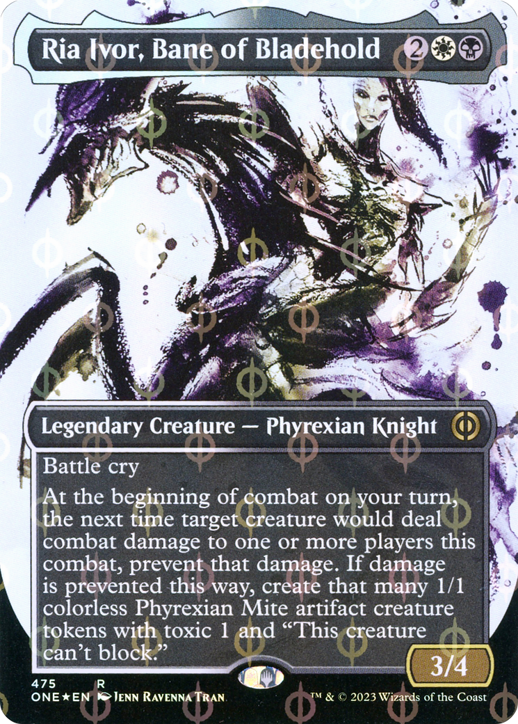 Image of Ria Ivor, Bane of Bladehold (Showcase) (Step-and-Compleat Foil) (ONE-475) - Phyrexia: All Will Be One: (Showcase) (Borderless) Foil