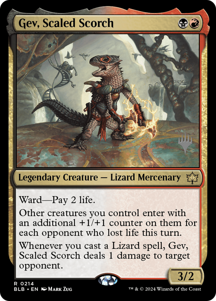 Image of Gev, Scaled Scorch (PPBLB-214) - Bloomburrow Promos