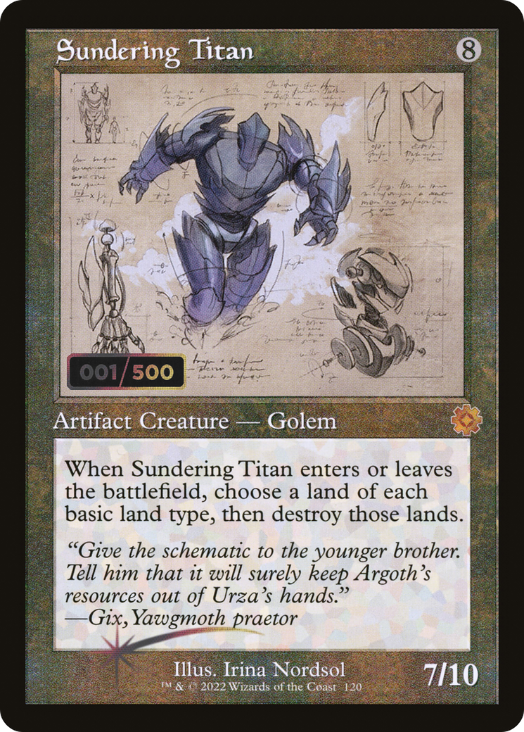 Image of Sundering Titan (Schematic) (Serial Numbered) (BRR-120) - The Brothers' War Retro Artifacts Foil