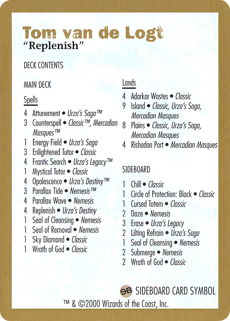 Image of 2000 Tom van de Logt Decklist Card (WCD-) - World Championship Decks 2000