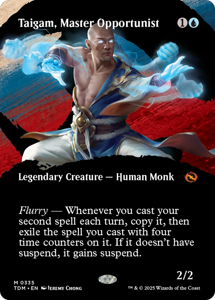 Image of Taigam, Master Opportunist (Borderless) (TDM-335) - Tarkir: Dragonstorm: (Showcase) (Borderless)