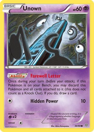 Image of Unown 030/98  - Reverse Holofoil XY  Ancient Origins - Common