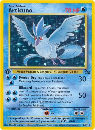 Image of Articuno (2) 002/62  - 1st Edition Holofoil Fossil - Holo Rare