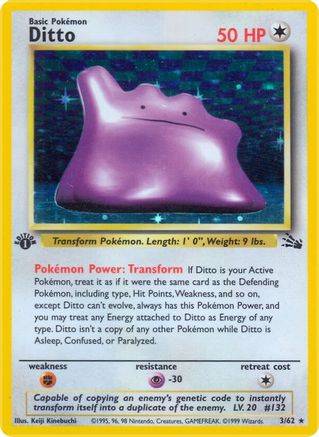 Image of Ditto (3) 003/62  - Unlimited Holofoil Fossil - Holo Rare