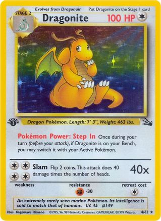 Image of Dragonite (4) 004/62  - Unlimited Holofoil Fossil - Holo Rare