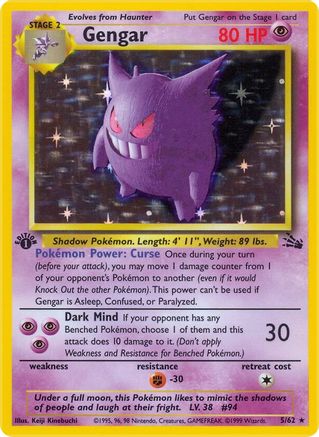 Image of Gengar (5) 005/62  - 1st Edition Holofoil Fossil - Holo Rare