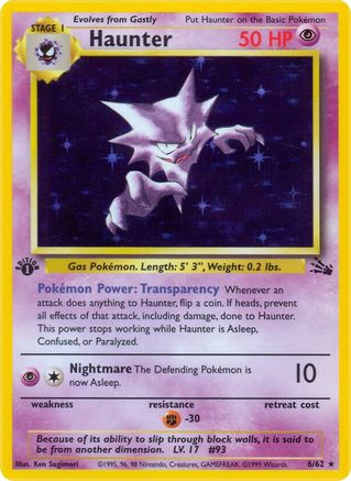 Image of Haunter (6) 006/62  - 1st Edition Holofoil Fossil - Holo Rare