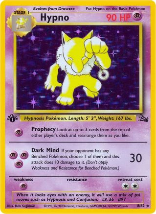 Image of Hypno (8) 008/62  - Unlimited Holofoil Fossil - Holo Rare