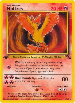 Image of Moltres (27) 027/62  - 1st Edition Fossil - Rare
