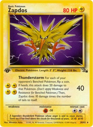 Image of Zapdos (30) 030/62  - 1st Edition Fossil - Rare