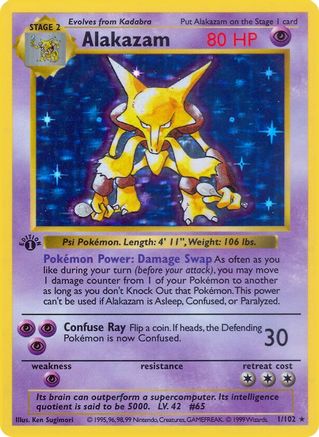 Image of Alakazam 001  - Unlimited Holofoil Base Set Shadowless - Holo Rare