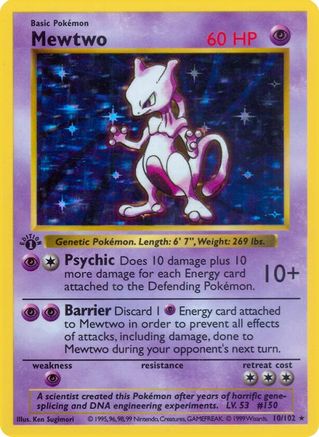 Image of Mewtwo 010/102  - Unlimited Holofoil Base Set Shadowless - Holo Rare