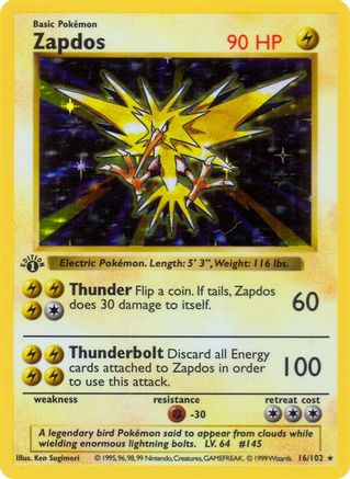 Image of Zapdos 016  - 1st Edition Holofoil Base Set Shadowless - Holo Rare