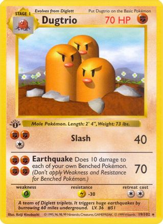 Image of Dugtrio 019/102  - 1st Edition Base Set Shadowless - Rare