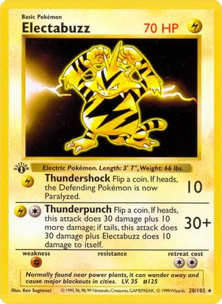 Image of Electabuzz 020/102  - 1st Edition Base Set Shadowless - Rare
