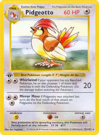 Image of Pidgeotto 022/102  - Unlimited Base Set Shadowless - Rare
