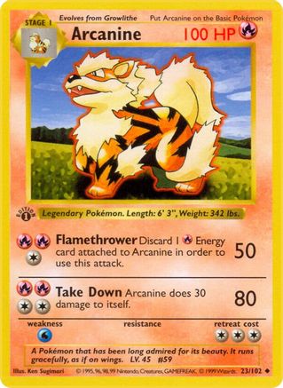 Image of Arcanine 023/102  - Unlimited Base Set Shadowless - Uncommon