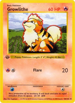 Image of Growlithe 028/102  - 1st Edition Base Set Shadowless - Uncommon
