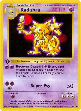 Image of Kadabra 032/102  - Unlimited Base Set Shadowless - Uncommon