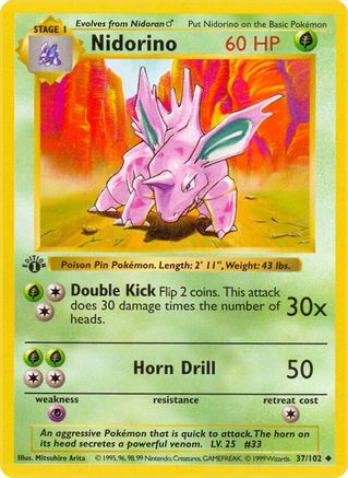 Image of Nidorino 037/102  - Unlimited Base Set Shadowless - Uncommon