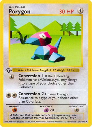 Image of Porygon 039/102  - Unlimited Base Set Shadowless - Uncommon