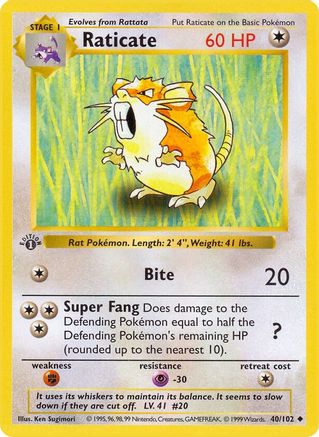 Image of Raticate 040/102  - 1st Edition Base Set Shadowless - Uncommon