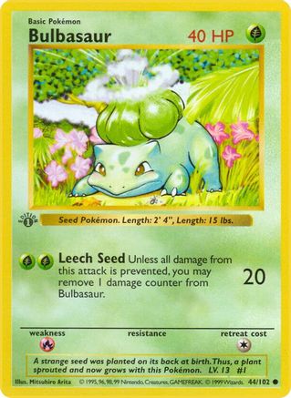 Image of Bulbasaur 044/102  - 1st Edition Base Set Shadowless - Common
