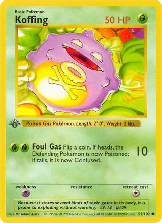 Image of Koffing 051/102  - Unlimited Base Set Shadowless - Common