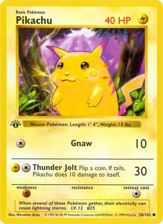 Image of Pikachu 058/102  - Unlimited Base Set Shadowless - Common