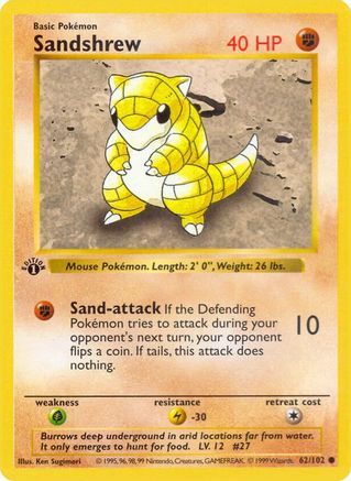 Image of Sandshrew 062/102  - 1st Edition Base Set Shadowless - Common