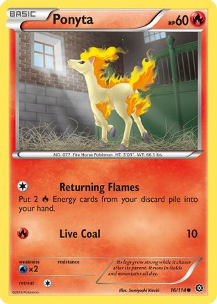 Image of Ponyta 016/114  - Reverse Holofoil XY  Steam Siege - Common