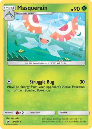 Image of Masquerain 008/149  - Reverse Holofoil SM Base Set - Rare