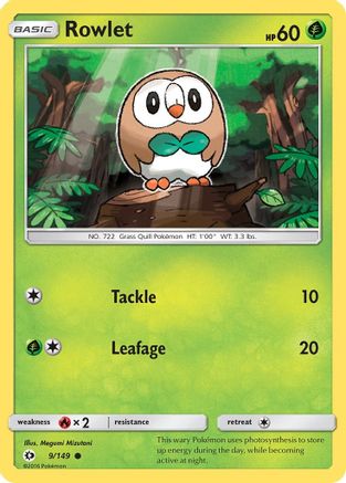 Image of Rowlet 009/149  - Reverse Holofoil SM Base Set - Common